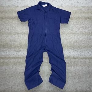 Vintage 90s Walls Coveralls Mens XL Baggy Wide Leg Navy Blue Cotton Short Sleeve